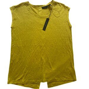 Tahari. Green-yellow linen sleeveless blouse for women. Size M. NWT.